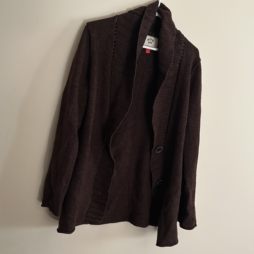 Espirit chocolate brown long sleeve open  knit cardigan with buttons Sz L